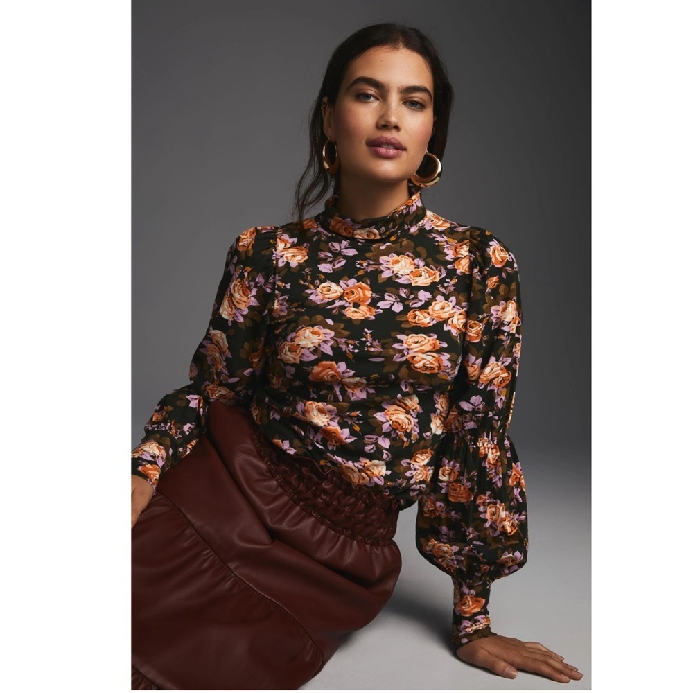 Anthropologie Tiered-Sleeve floral print turtleneck, size small